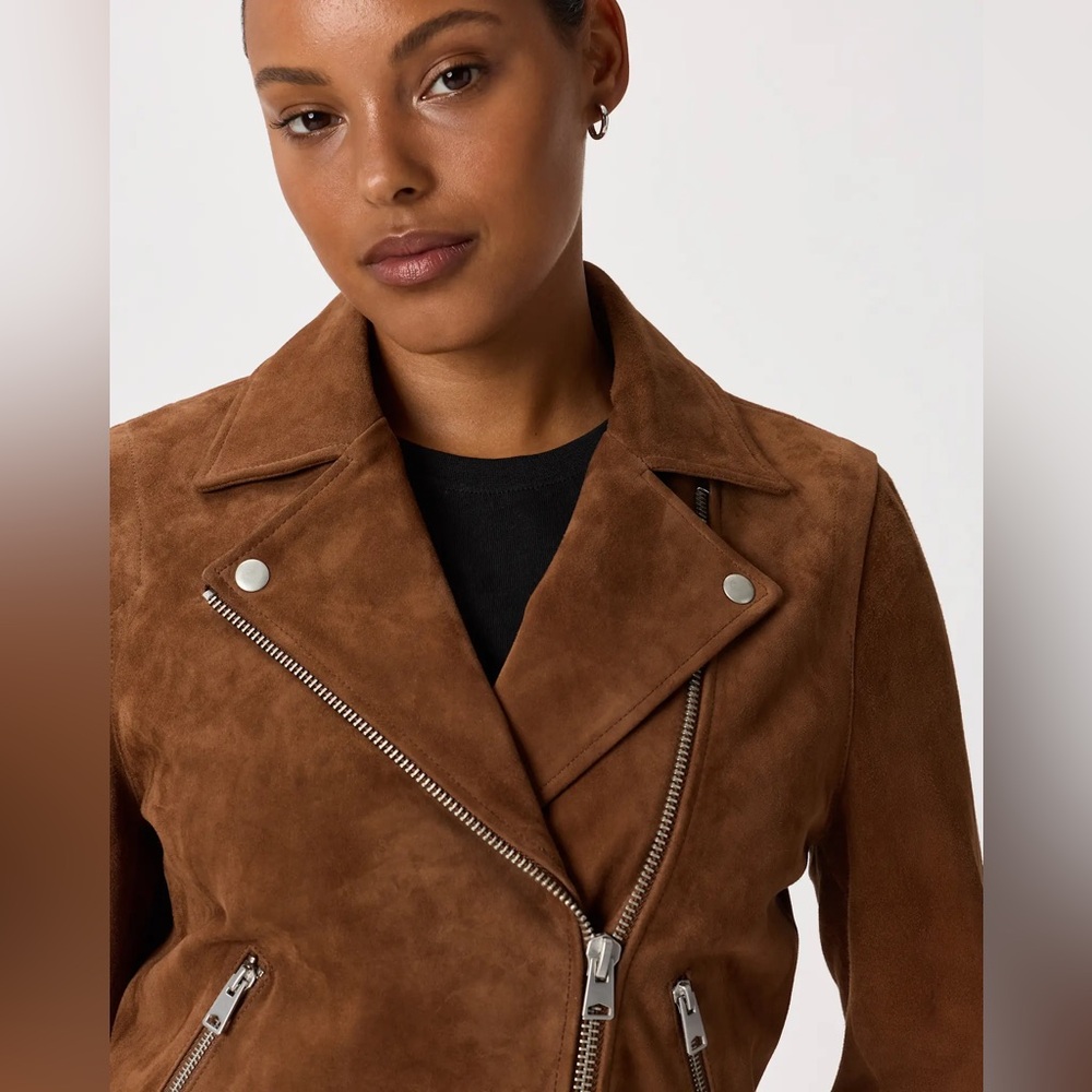 Quince 100% Suede Biker Jacket Size Small Chestnut Brown New - Picture 5 of 10